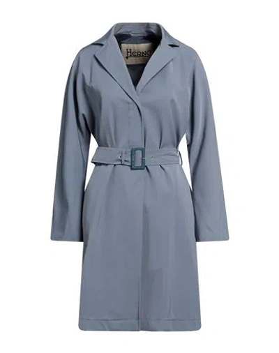 Herno Woman Overcoat & Trench Coat Slate Blue Size 12 Polyester, Cotton In Blue
