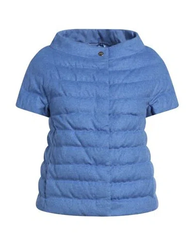 Herno Woman Puffer Azure Size 4 Silk, Cashmere In Blue