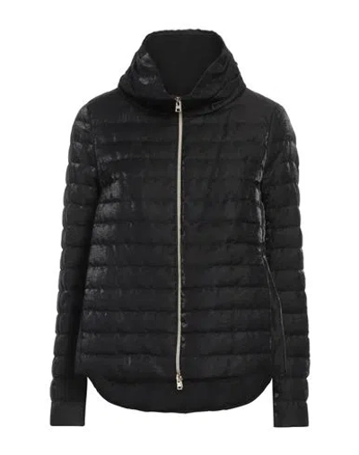 Herno Woman Puffer Black Size 4 Viscose, Linen, Polyamide