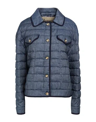 Herno Woman Puffer Blue Size 10 Linen, Cotton, Elastane