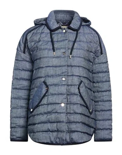 Herno Woman Puffer Blue Size 6 Linen, Cotton, Elastane