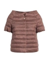 Herno Woman Puffer Brown Size 6 Linen, Metallic Fiber, Cotton, Acetate In Brown