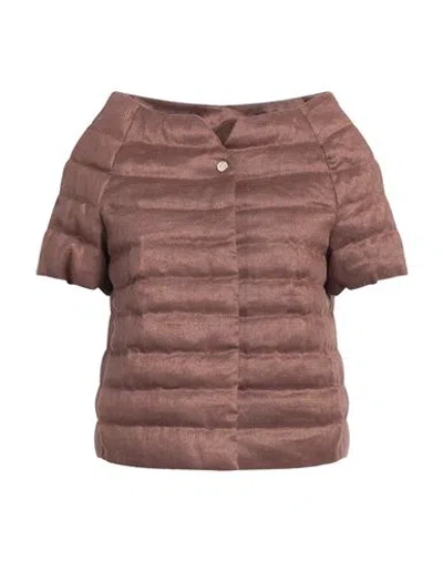 Herno Woman Puffer Brown Size 6 Linen, Metallic Fiber, Cotton, Acetate
