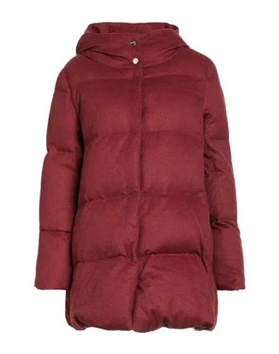 Herno Woman Puffer Burgundy Size 12 Silk, Cashmere In Red