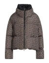 Herno Woman Puffer Camel Size 14 Polyester In Animal Print