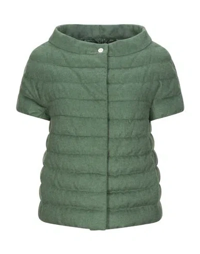 Herno Woman Puffer Green Size 6 Silk, Cashmere