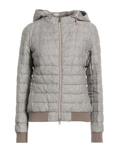Herno Woman Puffer Grey Size 6 Linen In Brown