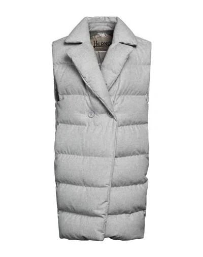 Herno Woman Puffer Grey Size 8 Silk, Cashmere In Gray