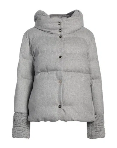 Herno Woman Puffer Light Grey Size 10 Silk, Cashmere