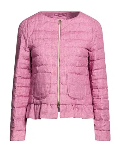 Herno Woman Puffer Mauve Size 14 Linen In Pink
