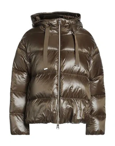 Herno Woman Puffer Military Green Size 14 Polyamide, Cotton, Acetate In Brown