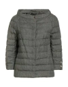 Herno Woman Puffer Military Green Size 6 Linen, Cotton, Acetate In Green