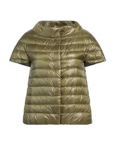 Herno Woman Puffer Military Green Size 6 Polyamide, Cotton, Acetate In Green