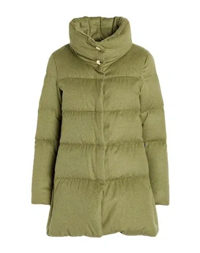 Herno Woman Puffer Military Green Size 6 Silk, Cashmere