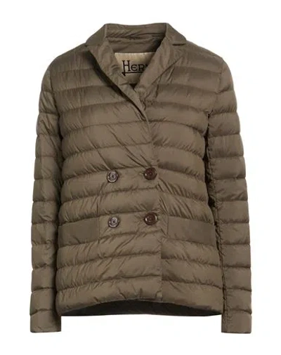 Herno Woman Puffer Military Green Size 8 Polyamide, Polyurethane In Brown