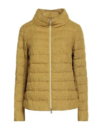 Herno Woman Puffer Mustard Size 6 Linen In Yellow