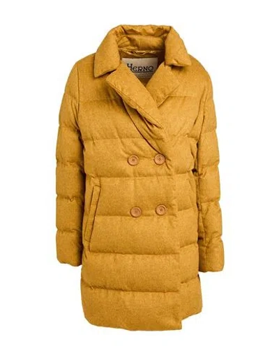 Herno Woman Puffer Mustard Size 6 Silk, Cashmere In Yellow