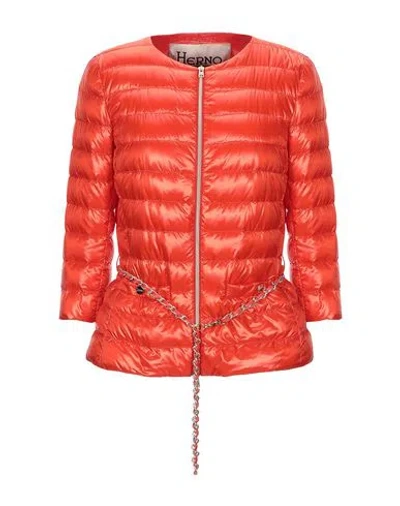 Herno Woman Puffer Orange Size 6 Polyamide, Calfskin