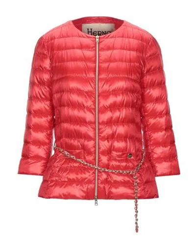 Herno Woman Puffer Red Size 2 Polyamide, Calfskin