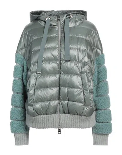Herno Woman Puffer Sage Green Size 12 Polyamide, Mohair Wool, Wool, Polyester, Cotton