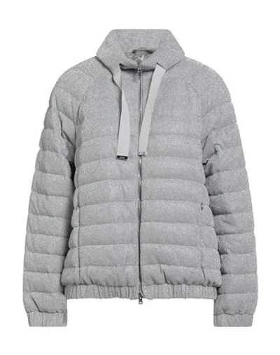 Herno Woman Puffer Silver Size 8 Polyamide, Metallic Fiber, Cotton, Polyester In Gray