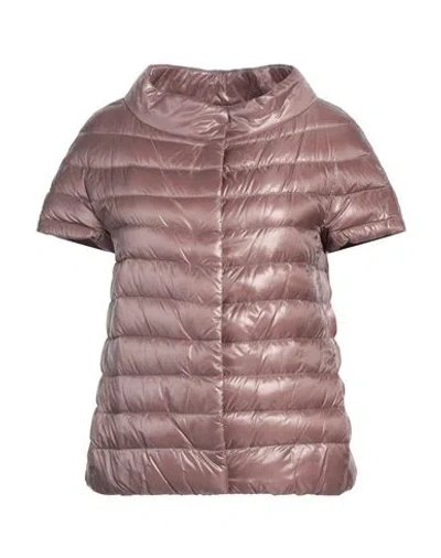 Herno Woman Puffer Taupe Size 6 Polyamide, Cotton, Acetate In Grey