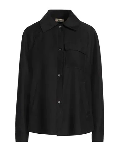 Herno Woman Shirt Black Size 8 Virgin Wool, Silk