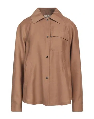 Herno Woman Shirt Brown Size 8 Virgin Wool, Silk
