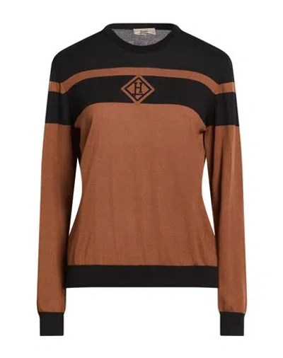 Herno Woman Sweater Brown Size 12 Virgin Wool