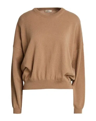 Herno Woman Sweater Camel Size 6 Cashmere In Brown