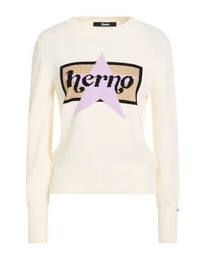Herno Woman Sweater Ivory Size 8 Wool, Cotton, Viscose, Metallic Fiber In White