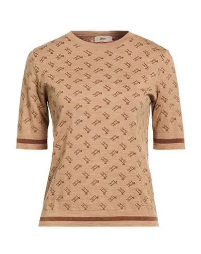 Herno Woman Sweater Light Brown Size 4 Virgin Wool, Viscose, Metal