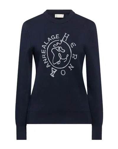 Herno Woman Sweater Navy Size S Virgin Wool, Polyester In Blue