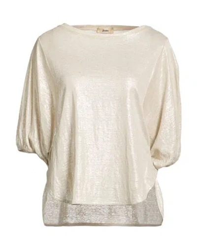 Herno Woman T-shirt Beige Size 10 Linen In Metallic