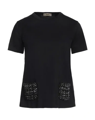 Herno Woman T-shirt Black Size 2 Cotton, Acrylic, Polyester, Wool, Polyamide