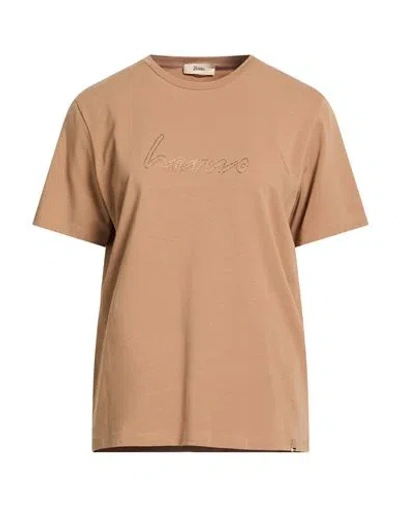 Herno Woman T-shirt Light Brown Size 6 Cotton, Elastane, Viscose In Sand