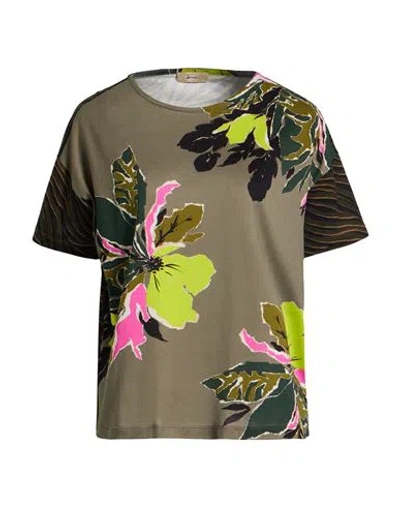 Herno Woman T-shirt Military Green Size 10 Cotton