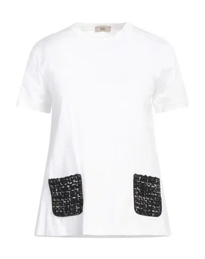Herno Woman T-shirt White Size 6 Cotton, Acrylic, Polyester, Wool, Polyamide