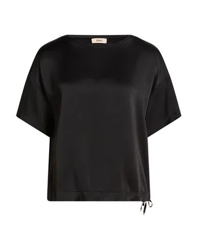 Herno Woman Top Black Size 12 Acetate, Viscose, Cotton