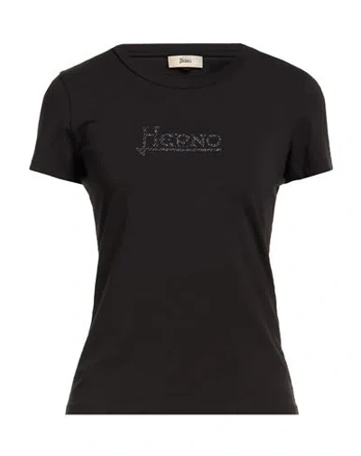 Herno Woman T-shirt Black Size 4 Cotton, Elastane