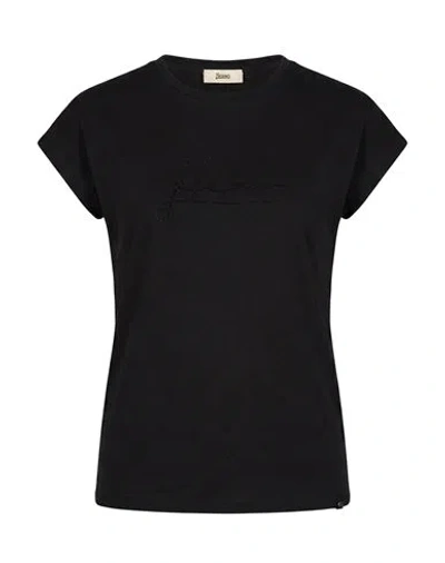 Herno Woman T-shirt Black Size 6 Cotton, Elastane