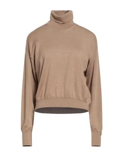 Herno Woman Turtleneck Camel Size 12 Virgin Wool In Multi
