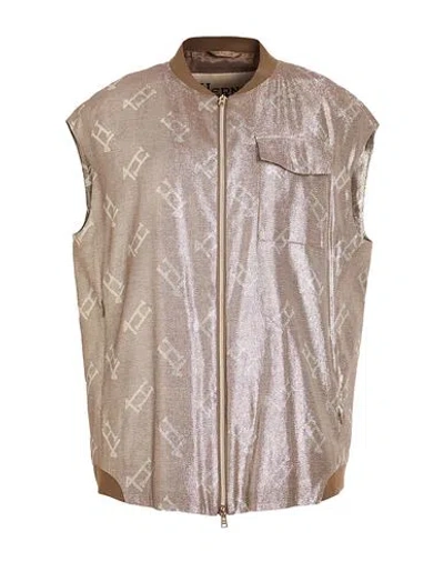 Herno Woman Vest Khaki Size 8 Viscose, Polyester, Metallic Fiber, Polyamide, Elastane In Brown