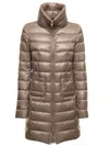 Herno Womans Maria Taupe Color Quilted Nylon Long Down Jacket In Brown
