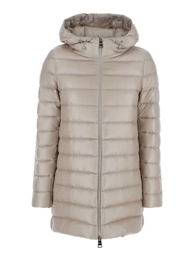 Herno Women Beige Down Jacket With Drawstring Hood In Tech Fabric Woman In Neutral