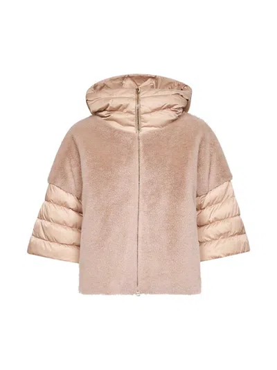 HERNO HERNO WOMEN BEIGE SATIN AND LADY ALTERNATIVE FUR CAPE