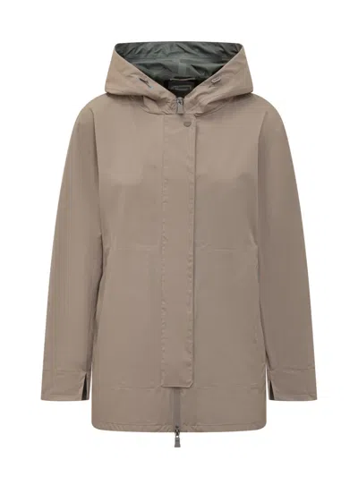 Herno Beige Solid Hood Jacket In Brown