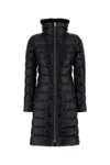 Herno Long Navy Puffer Jacket With Removable Ribbed Collar In Black