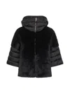 Herno Women Black Satin And Lady Alternative Fur Cape In Black