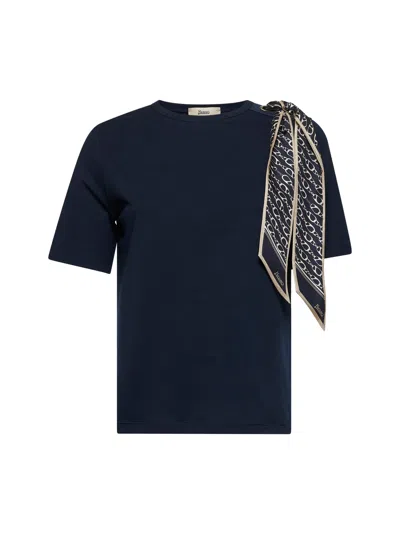 Herno Women Blue Jersey T-shirt With Scarf